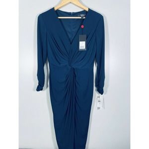 NWT Tadashi Collection Dress M Medium Jersey Knit Twist Front Cocktail Navy Blue